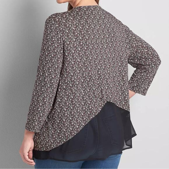 Lane Bryant Essentials 18/20 Pink Floral Draped Open Front Chiffon Cardigan - Picture 2 of 10